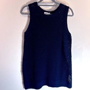 VINCE Sz M Open Knit Vest Tunic Hem Slit Scoop Neck Long Line No Fabricc Tag